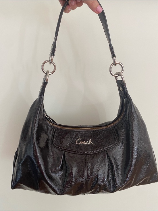 Coach Handbags - Coach (Outlet) Brown Patent Leather Shoulder Bag with Silver Hardware